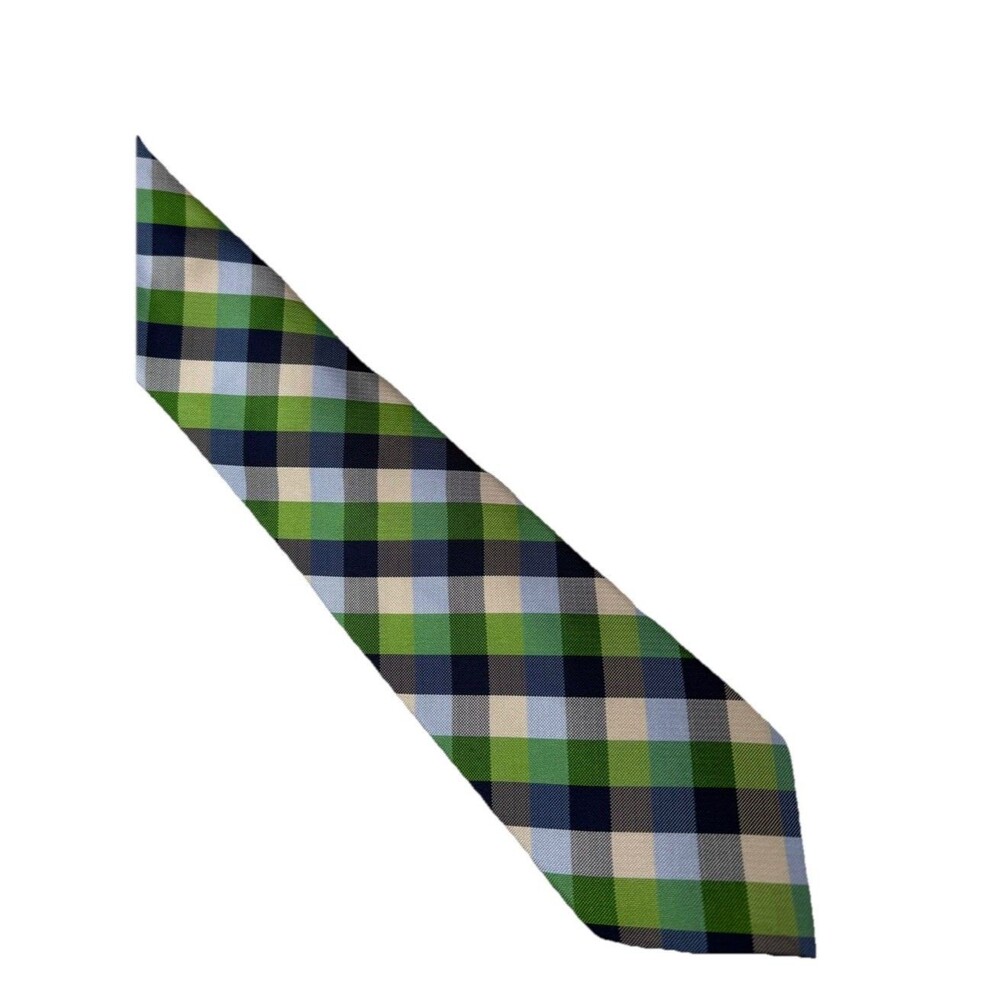 Tommy Hilfiger Mens 100% Silk Necktie‎ Green Plaid Checkered